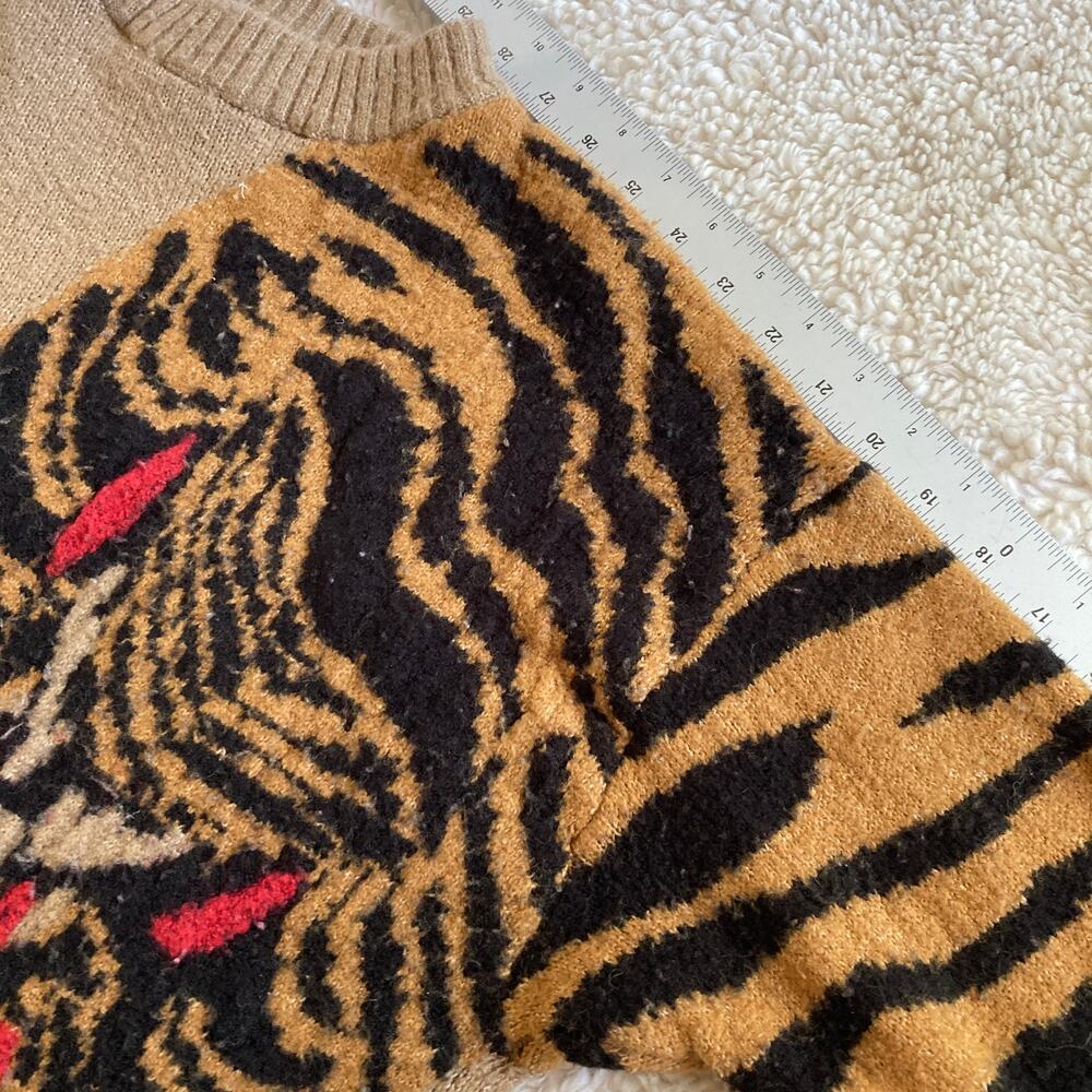 Animal Print Tiger Sweater Womens Large Wool Blend Crew Stretch Asian CI Sono - Picture 11 of 11